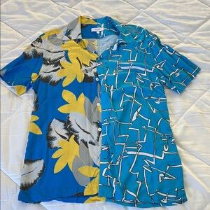 Men's Blue and Yellow Patterned Shirt
